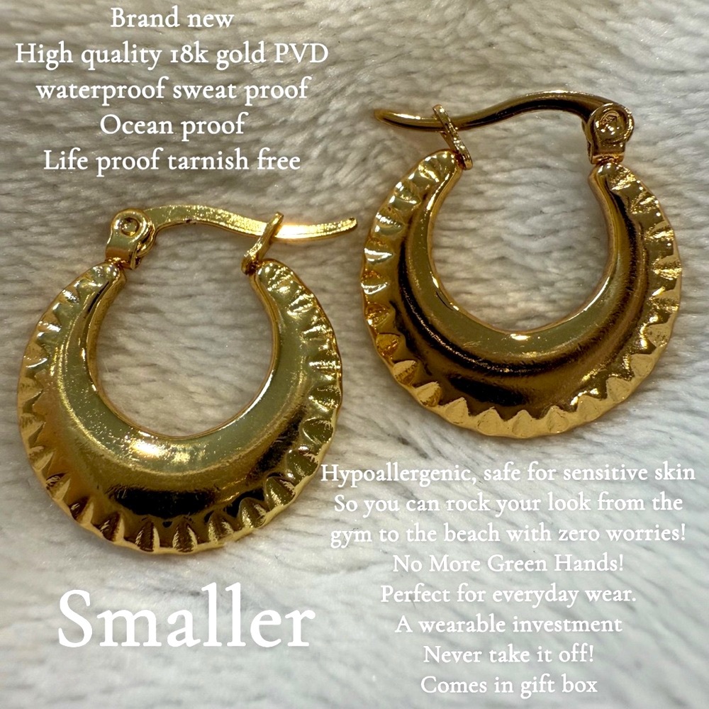 18k Gold Earrings, Smaller, Waterproof Jewelry, Tarnish free, Hypoallergenic